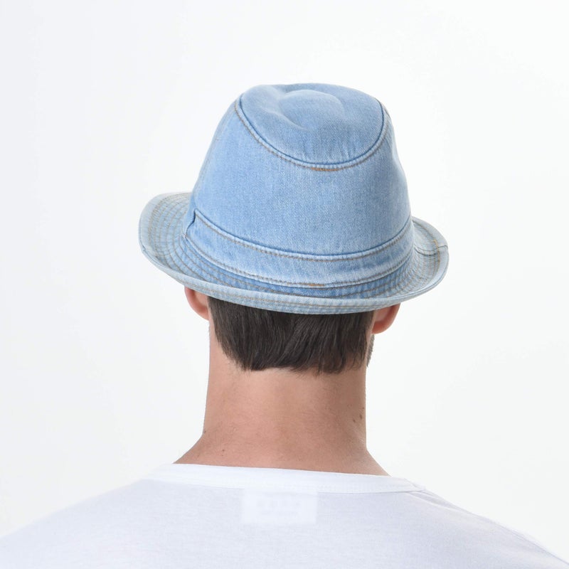 WITHMOONS Denim Bucket Hat Plain Stitch Washed Short Brim Packable Fedora Cap DW6646 (SkyBlue-L) - Image 2